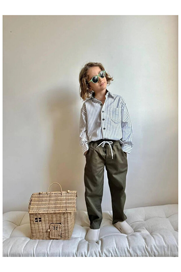 Khaki Pants and Striped Shirt Boys' Set