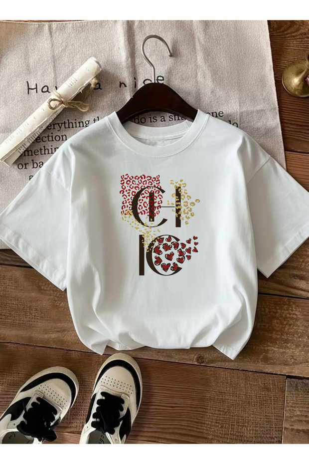 Women's Stylish Design Chic Lettered Crew Neck White T-Shirt