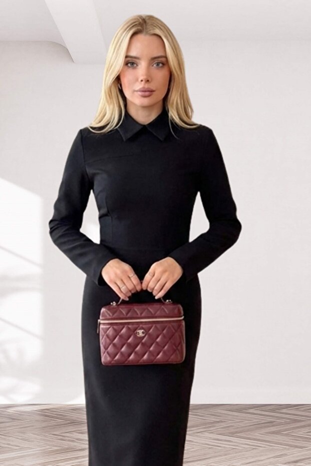 Timeless Elegance: Shirt Collar Modern Pencil Dress 12407