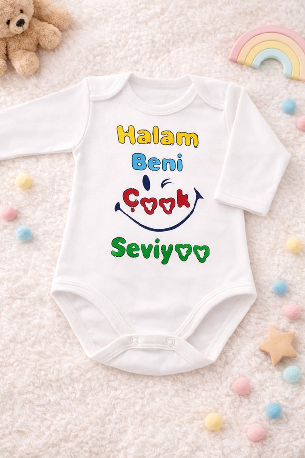 Long-Sleeved Snap Fastener Bodysuit 100% Cotton My Aunt Loves Me Very Much Printed Baby Bodysuit with Snap Fastener on the Collar