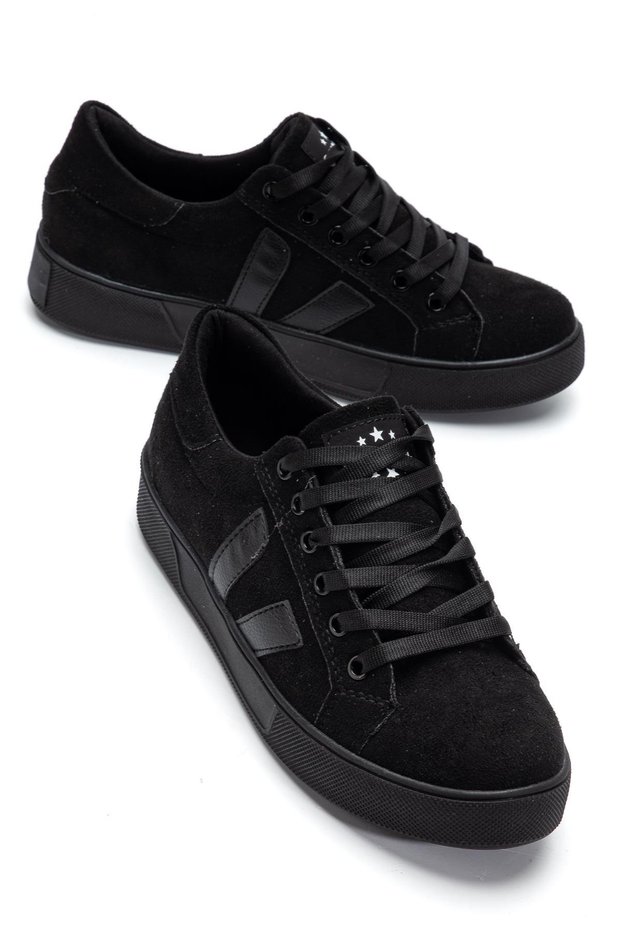 Women's Casual Sports Shoes Black Suede Tied Thin Sole
