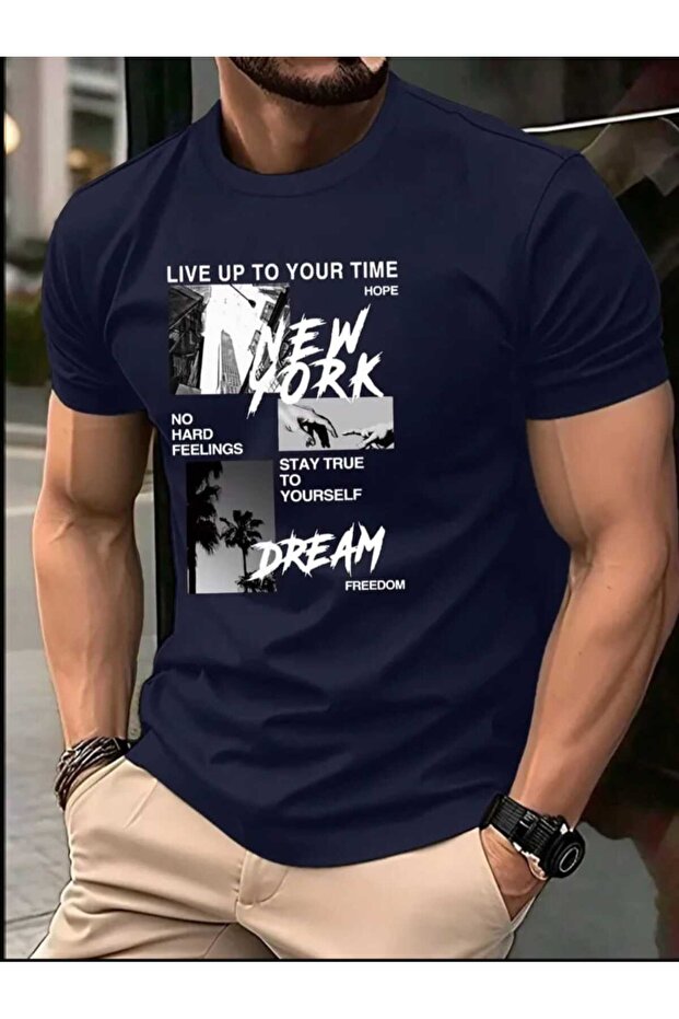 Men's New York Printed Crew Neck Short Sleeve T-Shirt