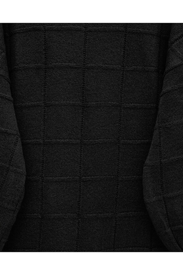 تونيك تريكو ناعم منقوش مربع الشكل - أسود - 2