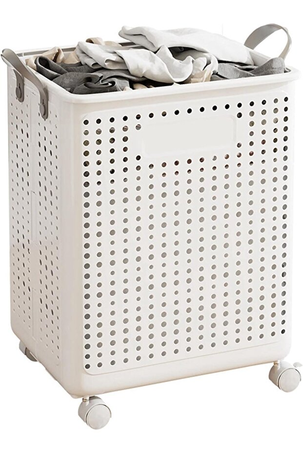 Laundry Basket with Wheels and Handle, Plastic Foldable Laundry Hamper, Versatile Portable Storage