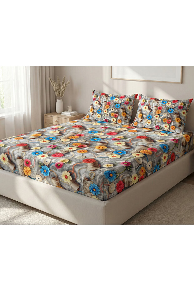 5D Digital Printing | Elastic Sheet Set | 100% Cotton | Exclusive | Single/Double/King Size | 63 Wire Weaving