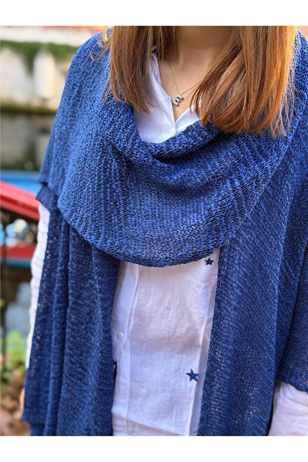Blue Color Shawl Collar Mercerized Cardigan