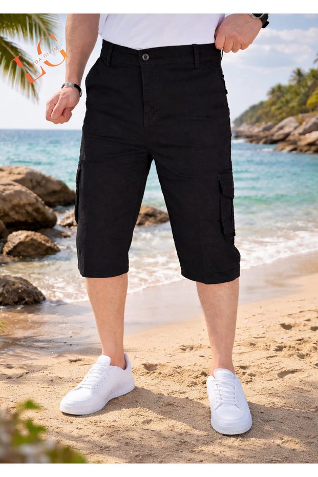 Men's Bermuda Shorts Long Capri K Cargo Pocket İ Long Capri Knee-Length High Waist Lycra