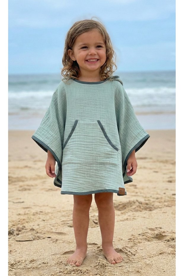 Organic Cotton Muslin Children's Poncho Towel | Hooded | Ear Detailed | 1-6 Years Old | 9 Colors