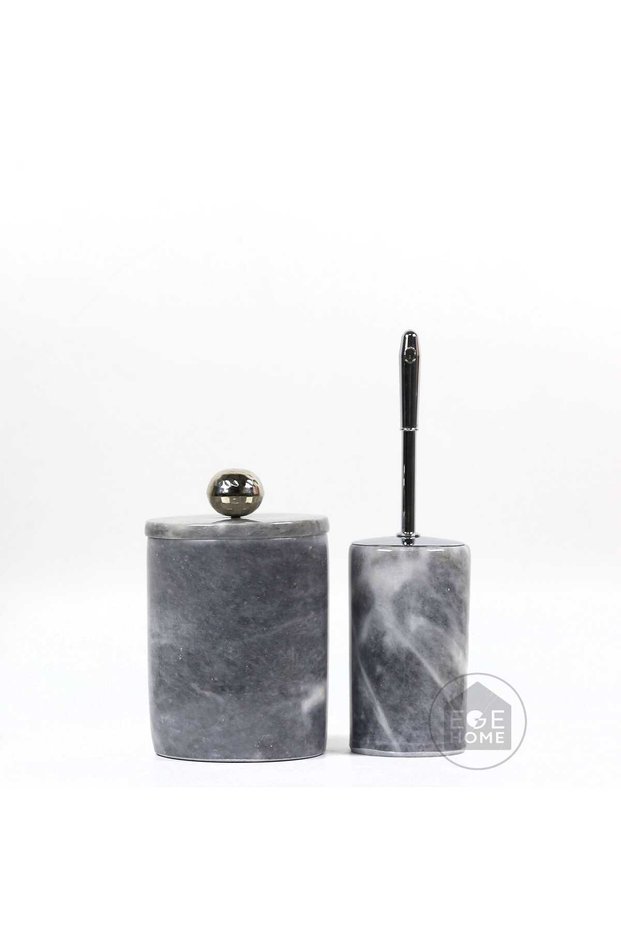 Decorative Gray Marble Bathroom Set 2-Piece Design Set with Silver Accessories\Marble Trash Can & Wc Brush Set