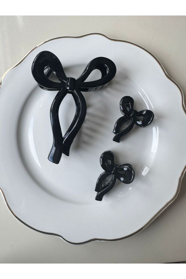 Matte Color Big Bow Buckle Set of 3 Black