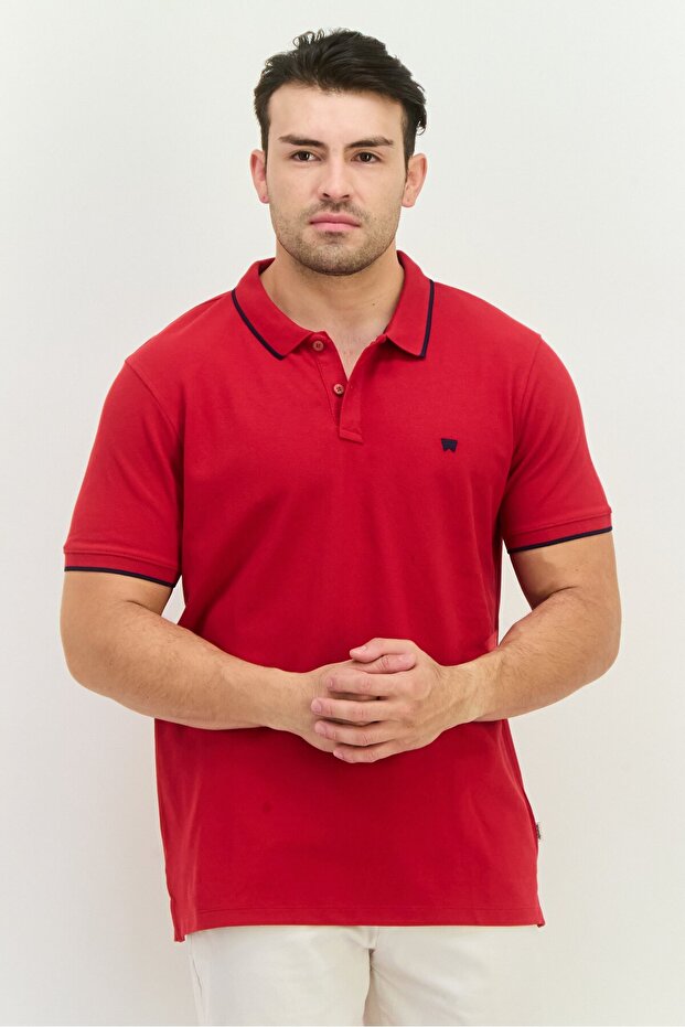 Men Regular Fit Embroidered Short Sleeves Polo Shirt, Red