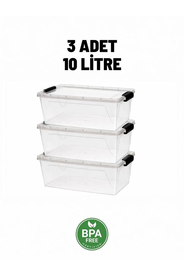3 حاويات تخزين مستطيلة متعددة الأغراض بسعة 10 لتر - 1