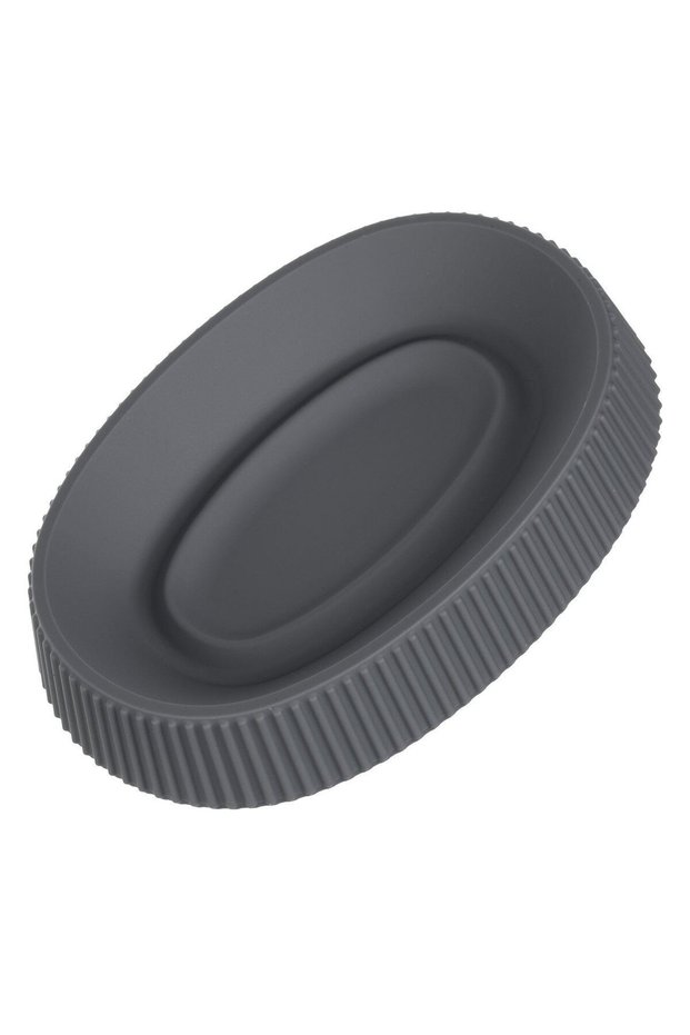 Oval Plastic Soap Dish Grey with Lines Pattern 14x10cm