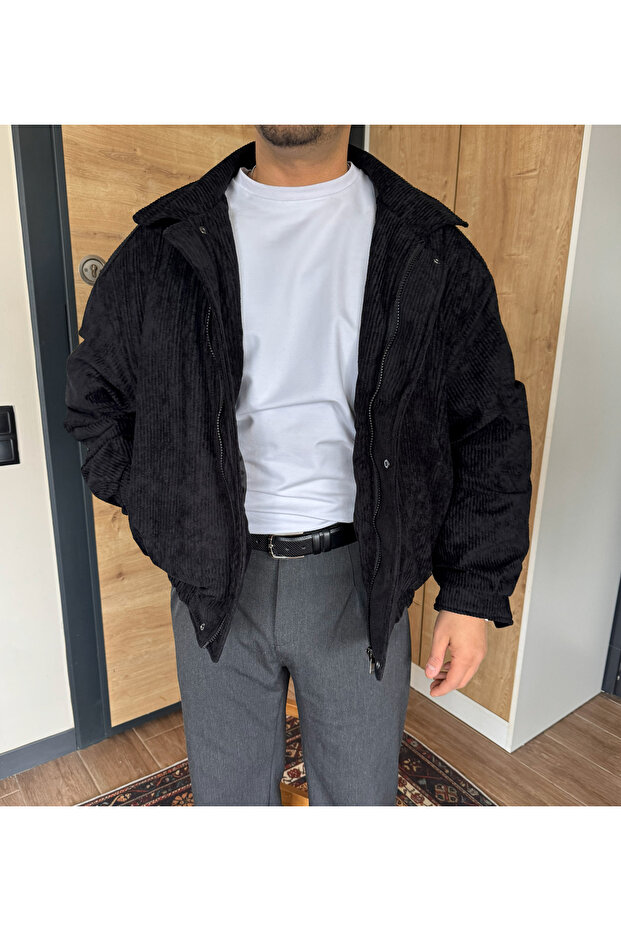 Erkek Kadife Bomber Mont Oversize Astarlı - 2