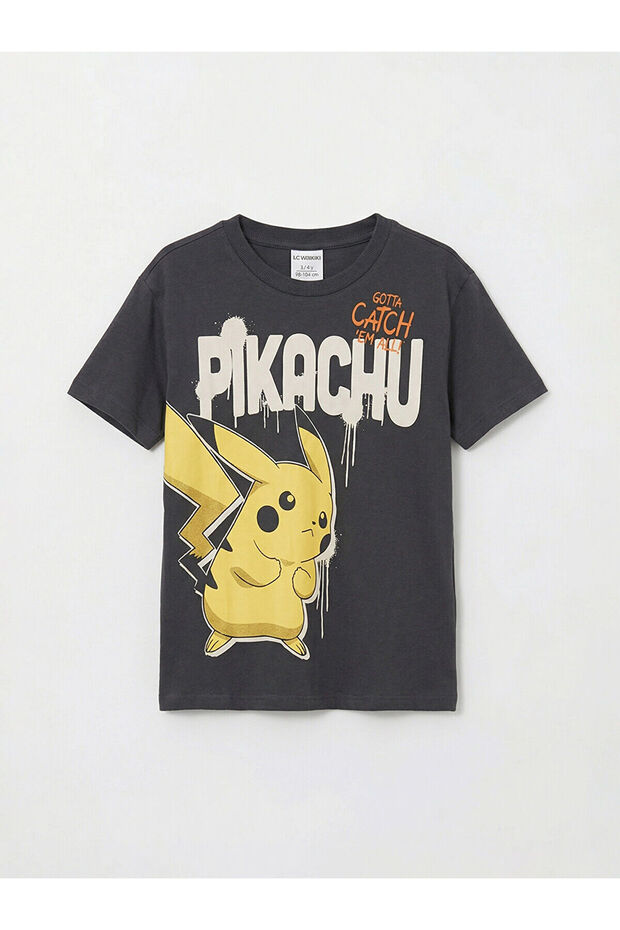 Lcw Kids Anthracite Pikachu Printed Boys' T-Shirt with Nevavm Difference - S6Kj09Z4-R4Q
