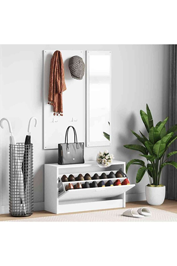 3-in-1 Shoe Cabinet Set White Engineered Wood