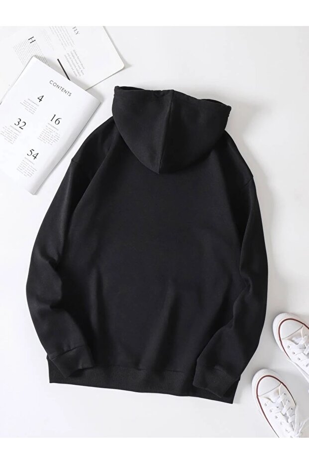 Unisex Los Angeles Baskılı Kapüşonlu Basic Oversize Swetshirt - 5