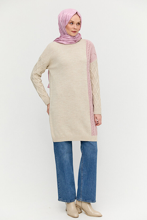 Çift Renkli Oversize Triko Tunik - 1