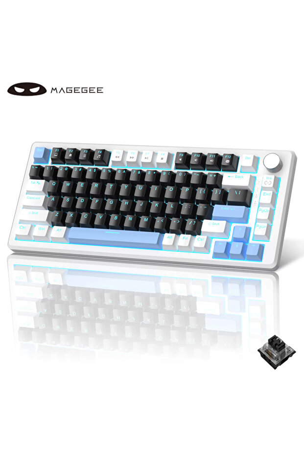 Black Switch MageGee 75% Mechanical Gaming Keyboard with Knob Control, Blue Backlit Wired Gaming Key