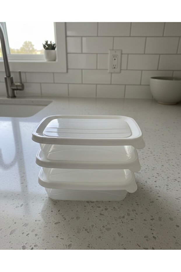 Poly Time 3-Piece Rectangular Storage Container White (0.6 Lt) - 2