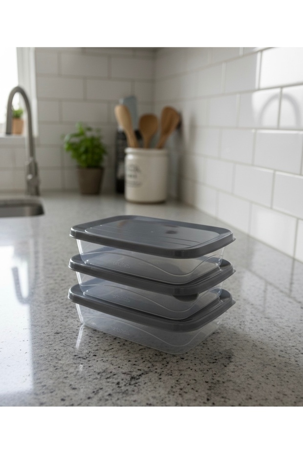 حاوية تخزين مستطيلة الشكل من بولي تايم، 3 قطع، لون أنثراسايت (0.6 لتر) - 2