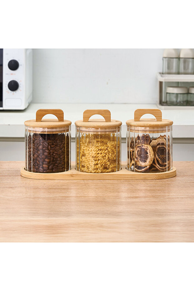 Bambu Kapak 3lü Kavanoz Set - 1