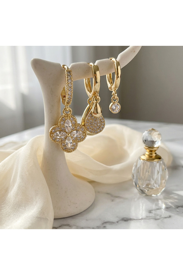 3lü Set Küpe Taşlı - 1