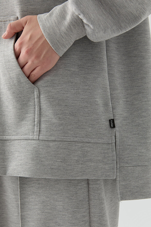 Kanguru Cepli Örme Sweat - Gri - 5