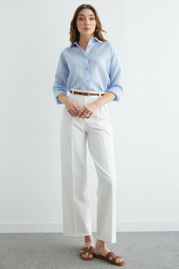 Basic Düğmeli Krinkıl Gömlek - 2