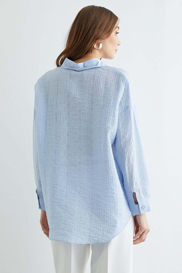 Basic Düğmeli Krinkıl Gömlek - 8