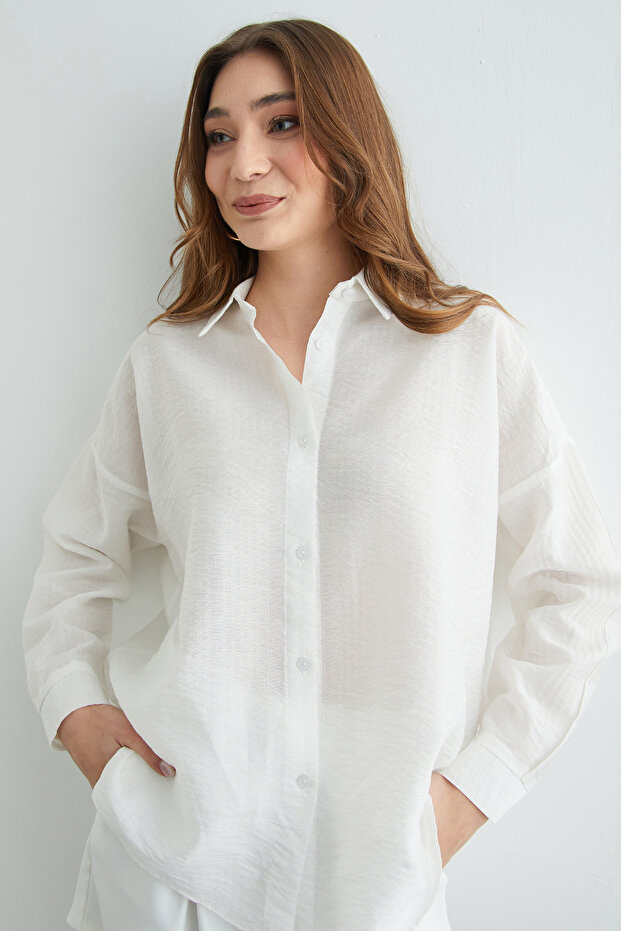 Basic Düğmeli Krinkıl Gömlek - 7