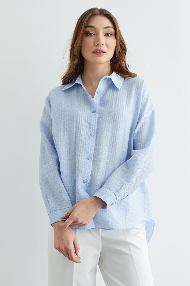 Basic Düğmeli Krinkıl Gömlek - 6