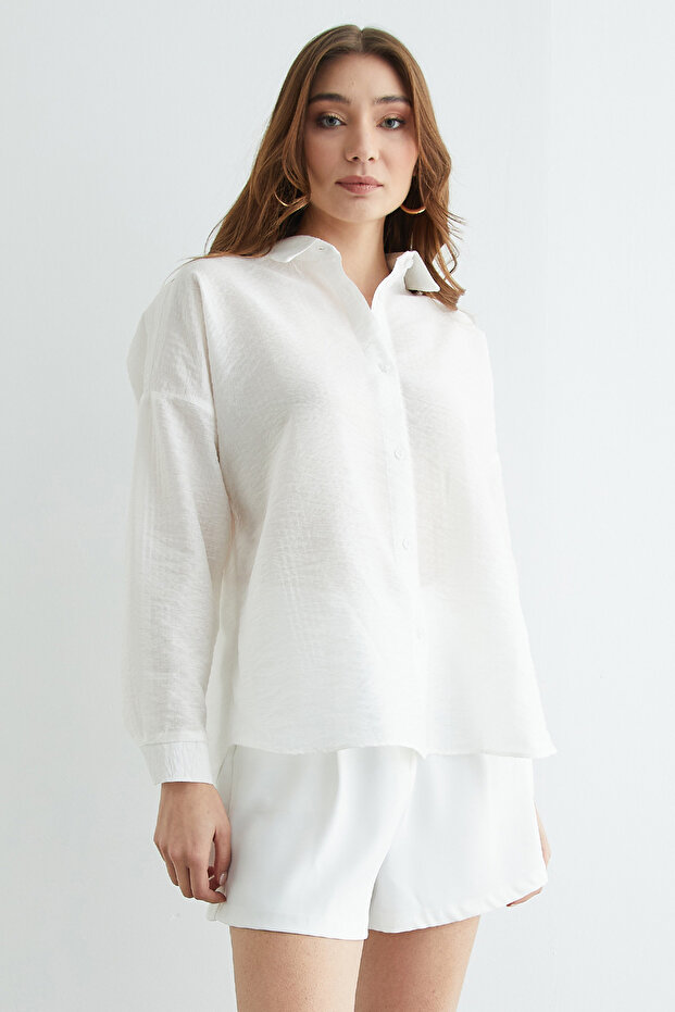 Basic Düğmeli Krinkıl Gömlek - 4