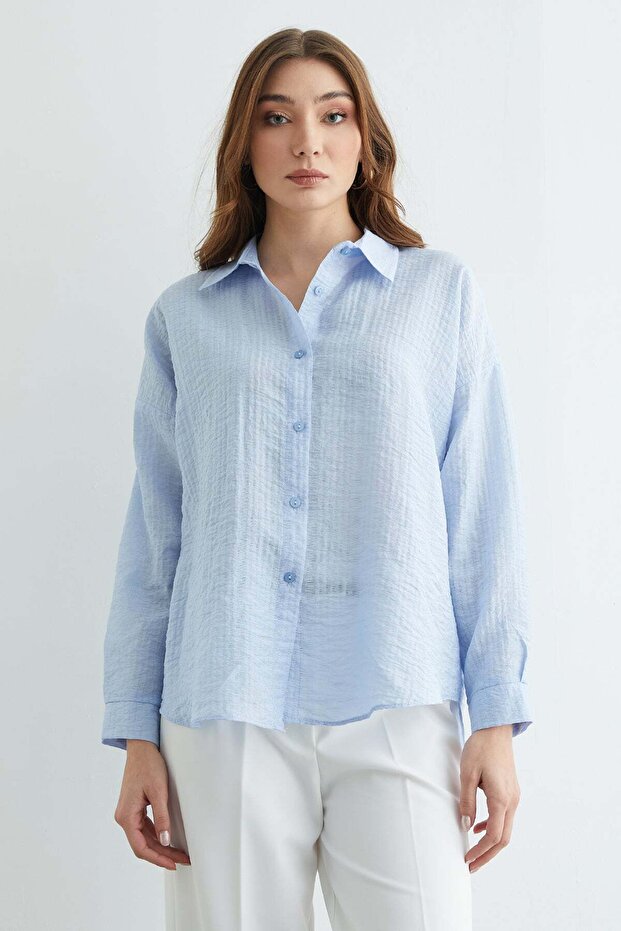 Basic Düğmeli Krinkıl Gömlek - 4