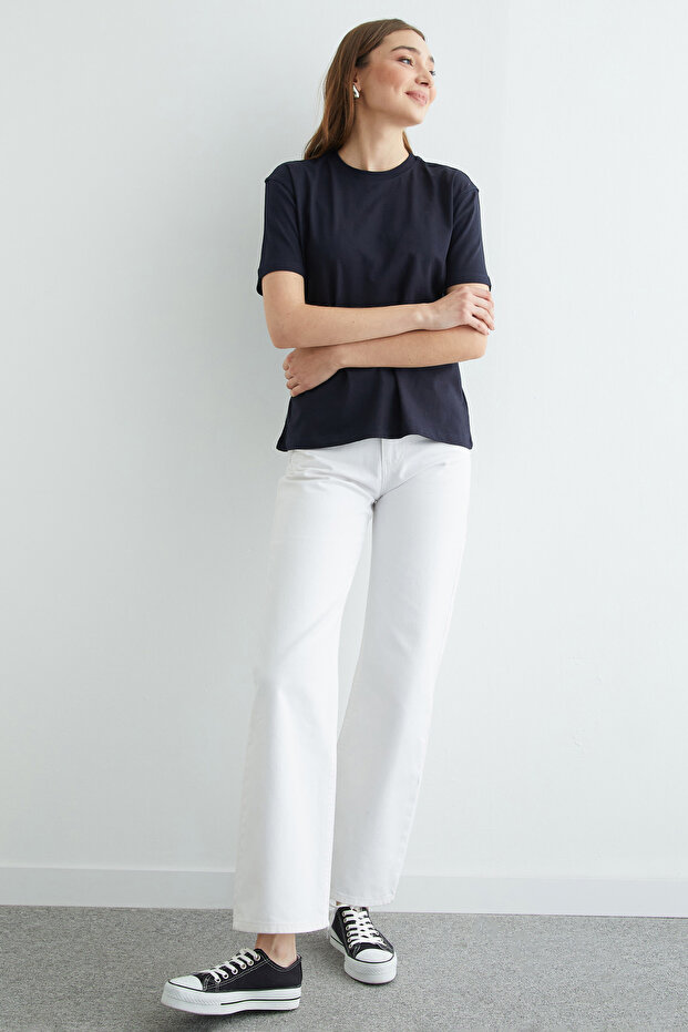 Basic Bisiklet Yaka Tişört - 7