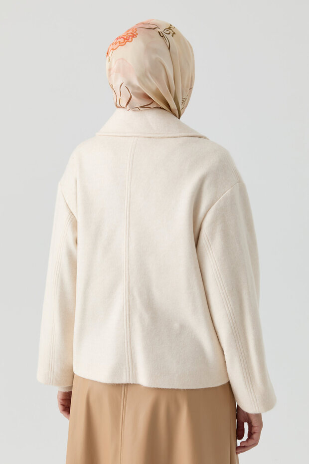 Kruvaze Mini Ceket - Ekru - 5