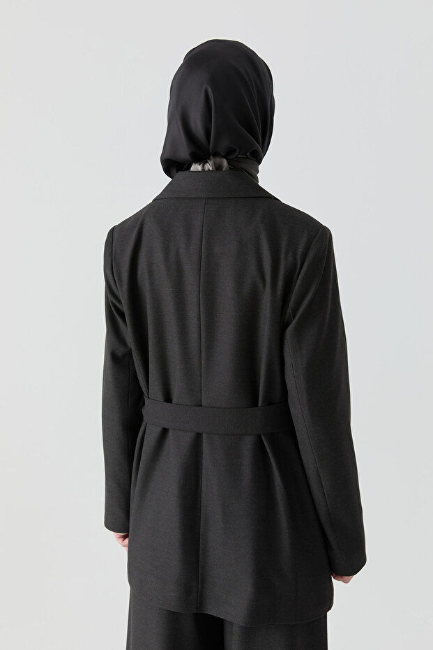 Kuşaklı Ceket - Antrasit - 5
