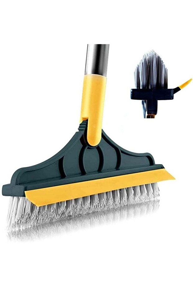 2-in-1 Rotating Crevice Cleaning Brush with Long Handle, Floor Scrubber & Squeegee