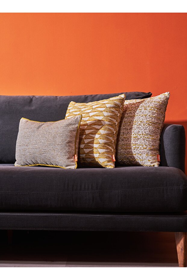 3-Piece Throw Pillow Cover with Geometric Pattern, Chevron Line Effect, and Zigzag Pattern - Yellow