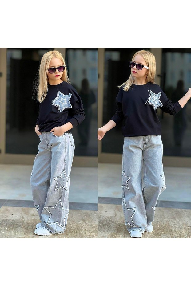 Girl's 2-Piece Sweatshirt & Jeans Set – Star Detail 12492