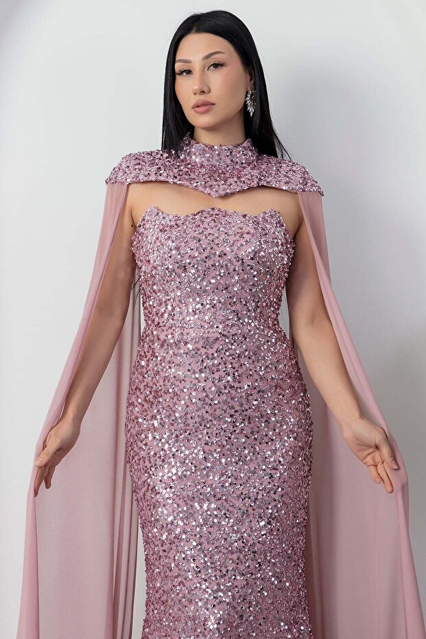 Bolerolu Straplez Yaka Pullu Tül Elbise DNS2053 - 2