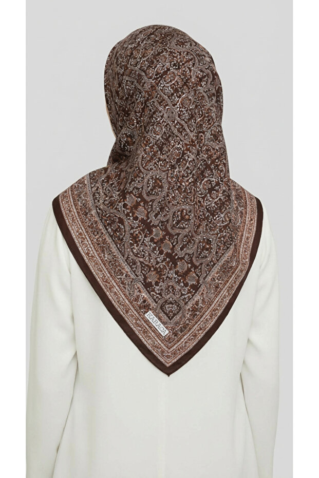 Mori̇ya Patterned Cupro Scarf - Brown - 8