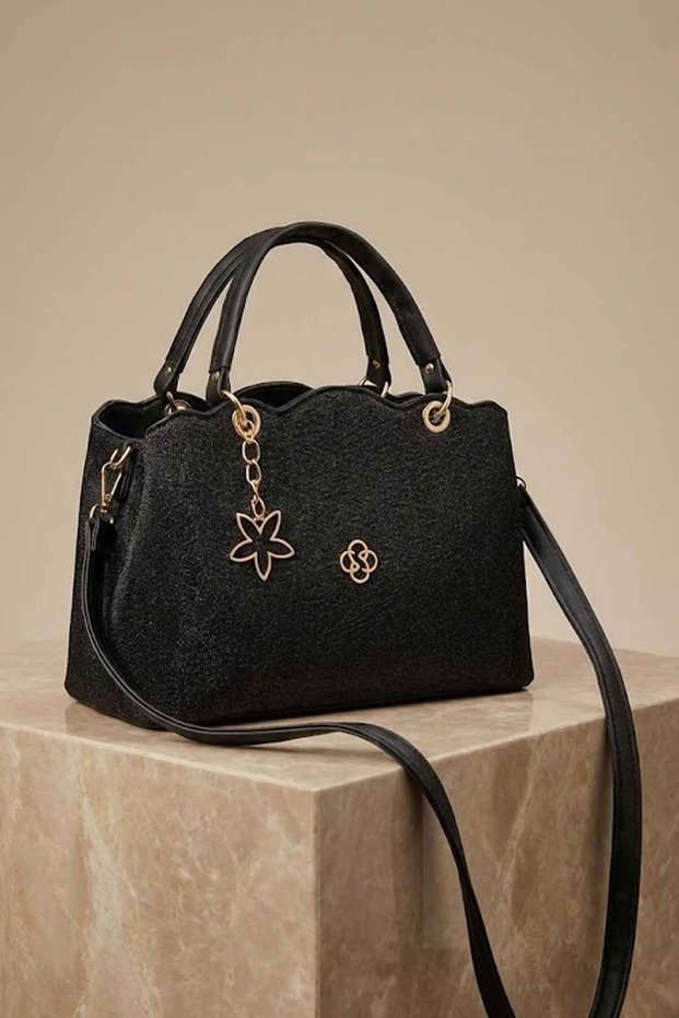 Women's Black Hand and Shoulder Bag - Elegant Design with Gold Accessories - New Season