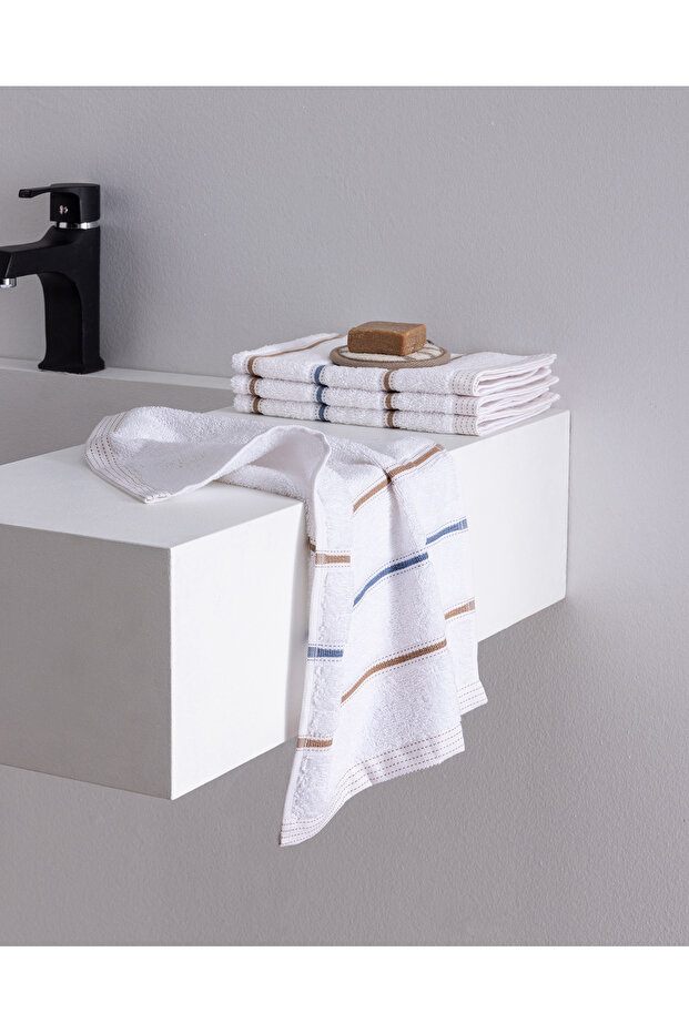 Bourrache 4-Pack Cotton Hand Towels - White/Beige - 30X45 cm