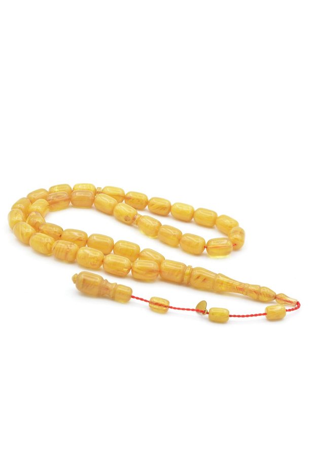 Hakan Turan Signed Capsule Cut Haremi Yellow Crimped Amber Prayer Beads