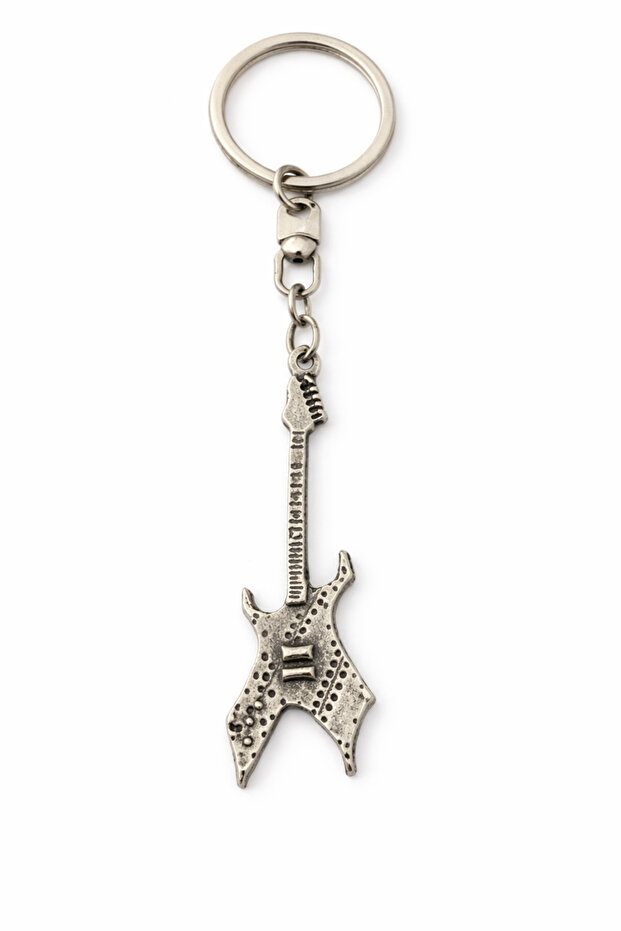 Rock Electric Guitar Figured Silver Color Unisex Keychain