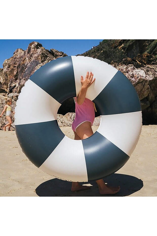 |   Black Striped Inflatable Pool Float - 2