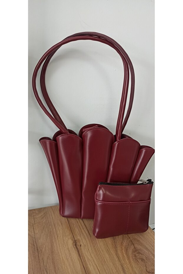 Burgundy Fan Model Shoulder Bag
