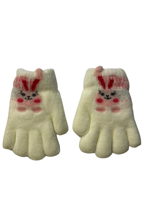 Girls' Fleece-Lined Winter Gloves – Cute Rabbit Pattern, Ages 3-6