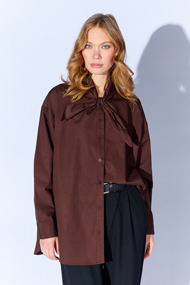 Ribbon Detailed Shirt - Brown | Mks1610430-1